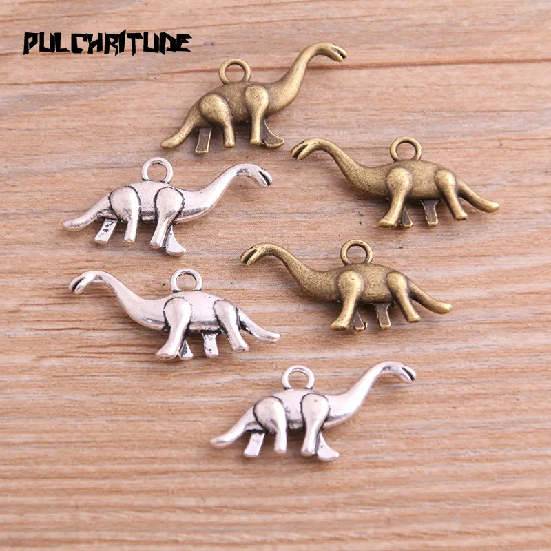 14PCS 14*27mm New Product Two Color Dinosaur Charms Animal Pendant Jewelry Metal Alloy Jewelry Marking