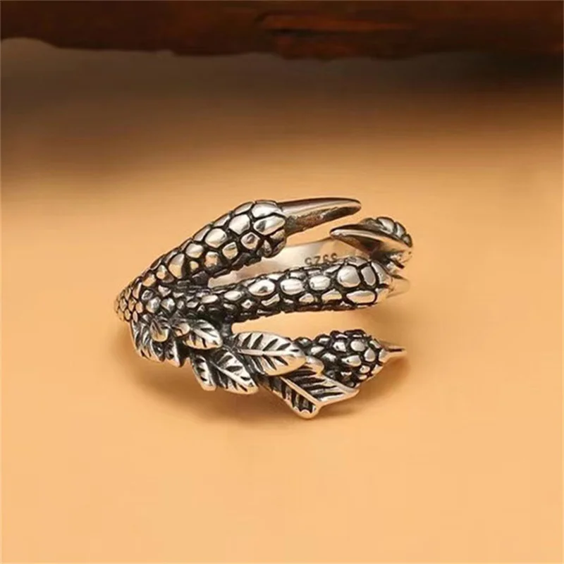 Retro Dragon Claw Ring Men Jewelry Trend S925 Silver Male Single Finger Accessories Domineering Eagle Claw Index Ring Open