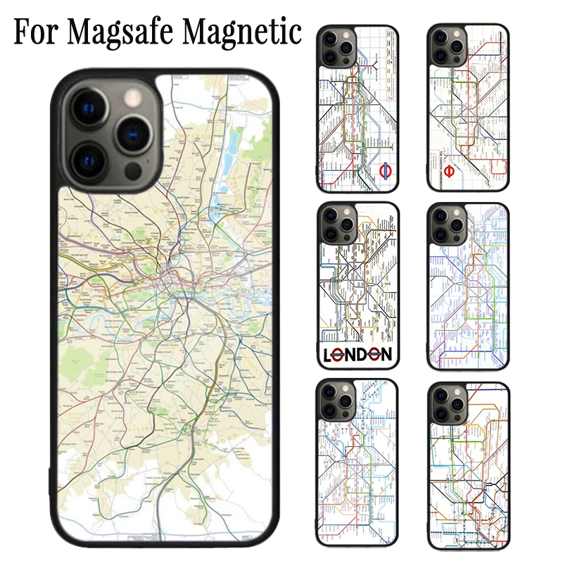 London Underground Tube Map Magnetic Phone Case Coque For iPhone 16 15 14 Plus 13 12 11 Pro Max Magsafe Wireless Charging Cover