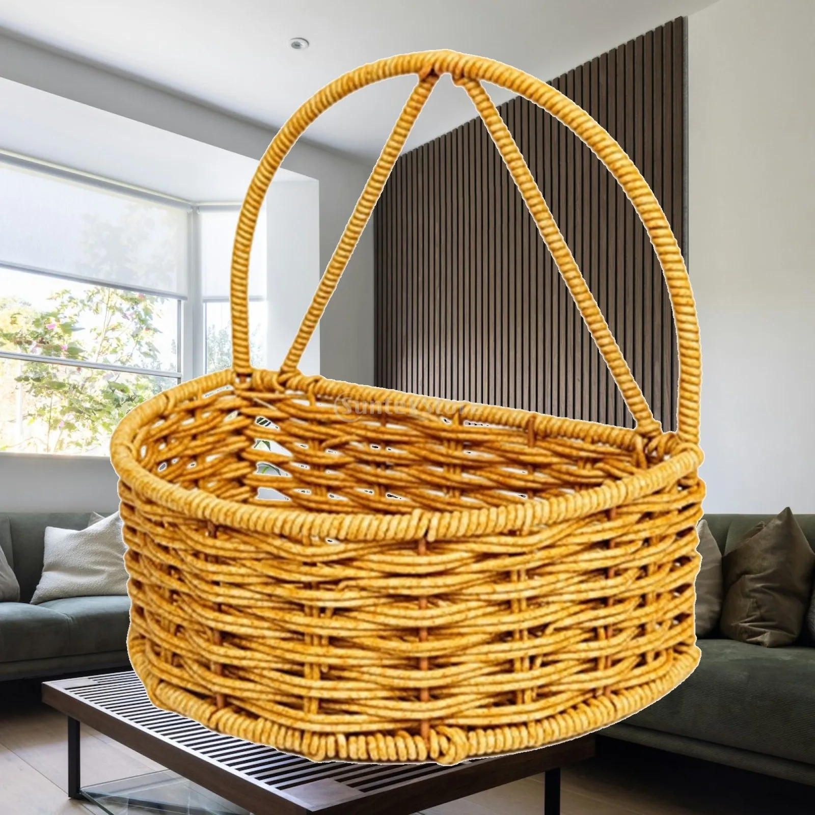 Decorative Rattan Flowerpot Basket Wall Mount Organizer for Kitchen Sundries and Small Items Storage Living Room