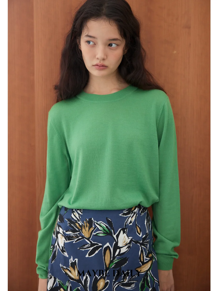 

Ультратонкая поясная повседневная длинная футболка Sve round Ne, базовая шерстяная футболка, женская трикотажная одежда, весна 2025 г., свободный крой для поездок на работу