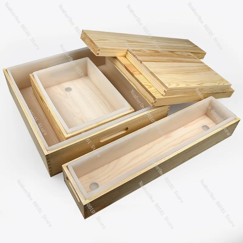 Wooden Box with Lid Rectangular Square Handmade Cold Process Soap Rendering Soap Mold 2200ML 8000ML Silicone Mold