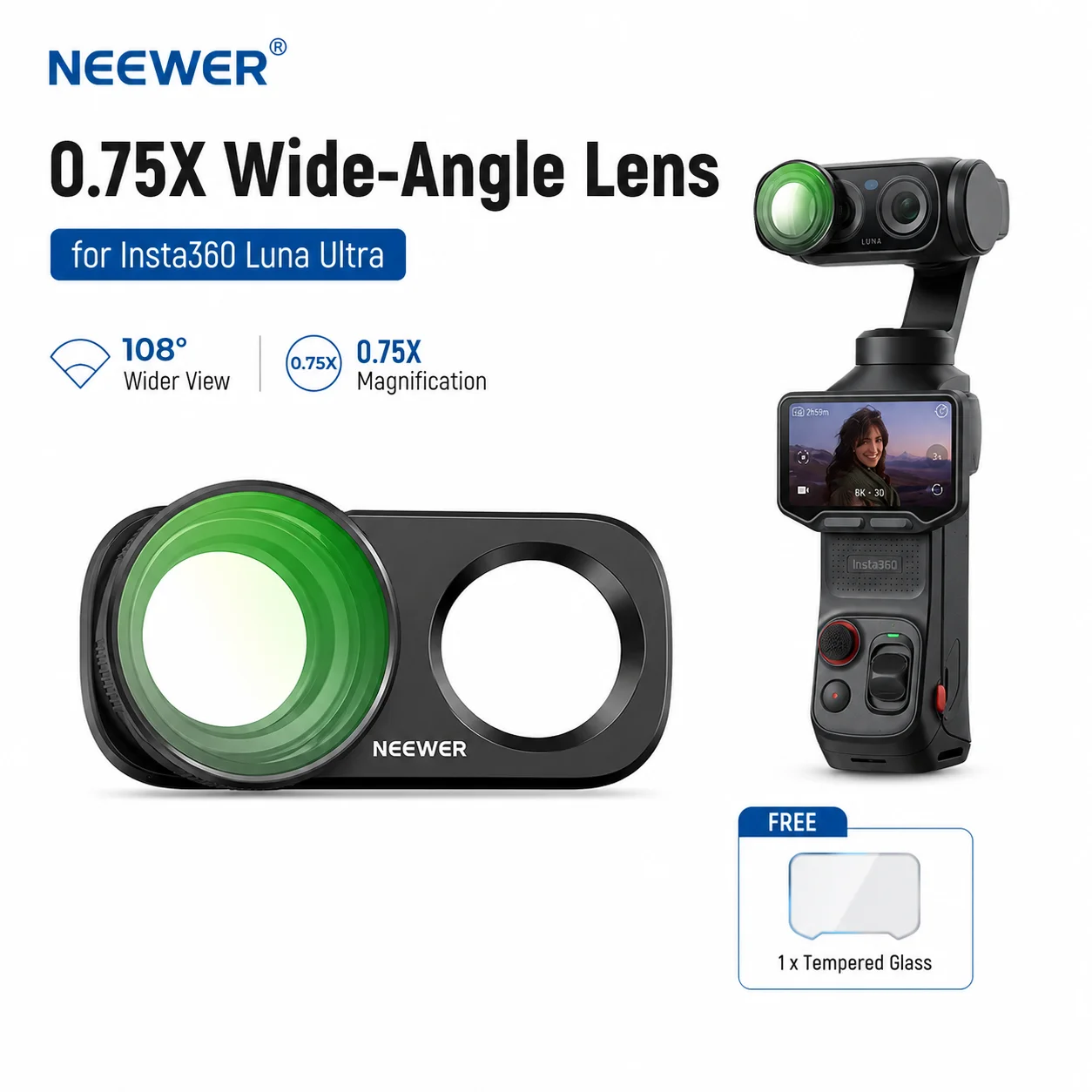 NEEWER 0,75x Weitwinkelobjektiv Kompatibel mit Insta360 Luna Ultra, HD Magnetisches Fotografie-Zubehör Action-Kamera-Objektiv – Detail 1
