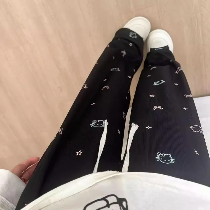 

Sanrio летние брюки Hello Kittys, высокие повседневные брюки для девочек, Kawaii, ледяной шелк, высокая талия, свободные повседневные удобные дышащие брюки с героями мультфильмов