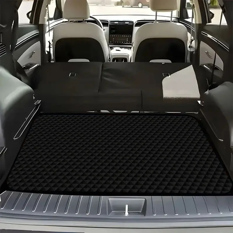 1pc Car Trunk Mat Polyester Fiber Fabric Universal Black Rhombus Pattern Anti-Slip Waterproof Auto Rear Cargo Liner Protector view 5
