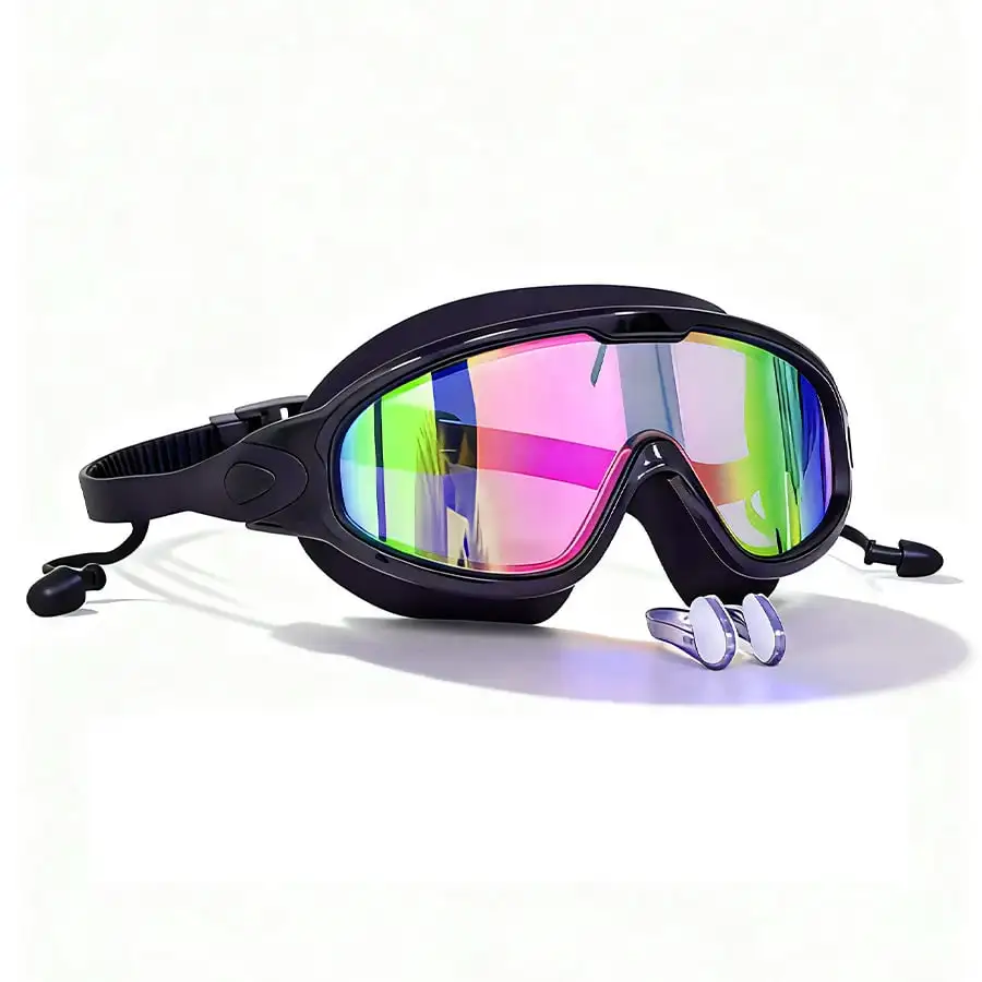 

Adult Large Frame Waterproof Anti-Fog Swimming Goggles With Built-In Earplug, Nose Clip, Clear Vision Swimming Eyewear Accessories, Beach Essentials, Beach Accessories, Pool Float