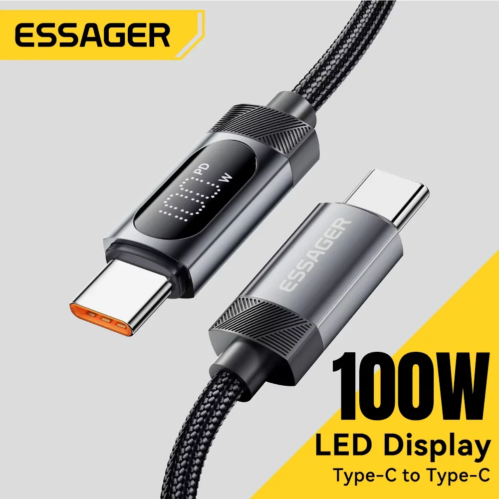 Essager 100w tipo c para tipo c cabo para iphone 16 15 samsung huawei 5a pd carregamento rápido para macbook ipad cabo de exibição digital