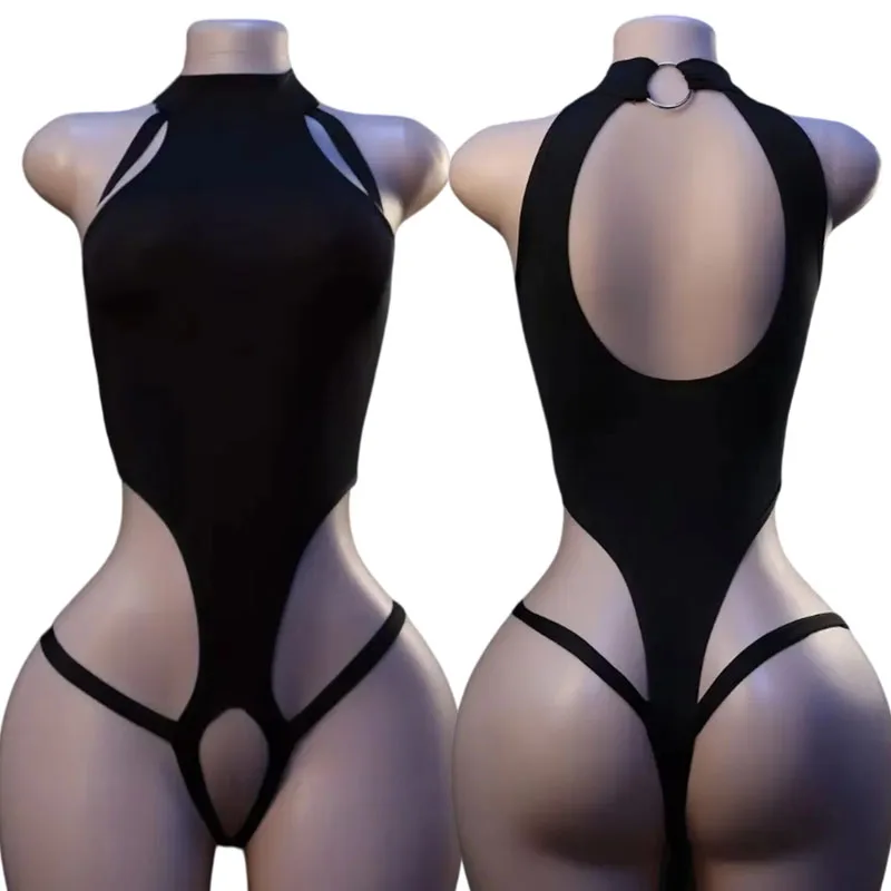 Sexy Hollow Sleeveless Tank Tops Bodysuit Sexy Slim Shoulder Halter Jumpsuit  Casual Street Bodice Tops Women Club Wear