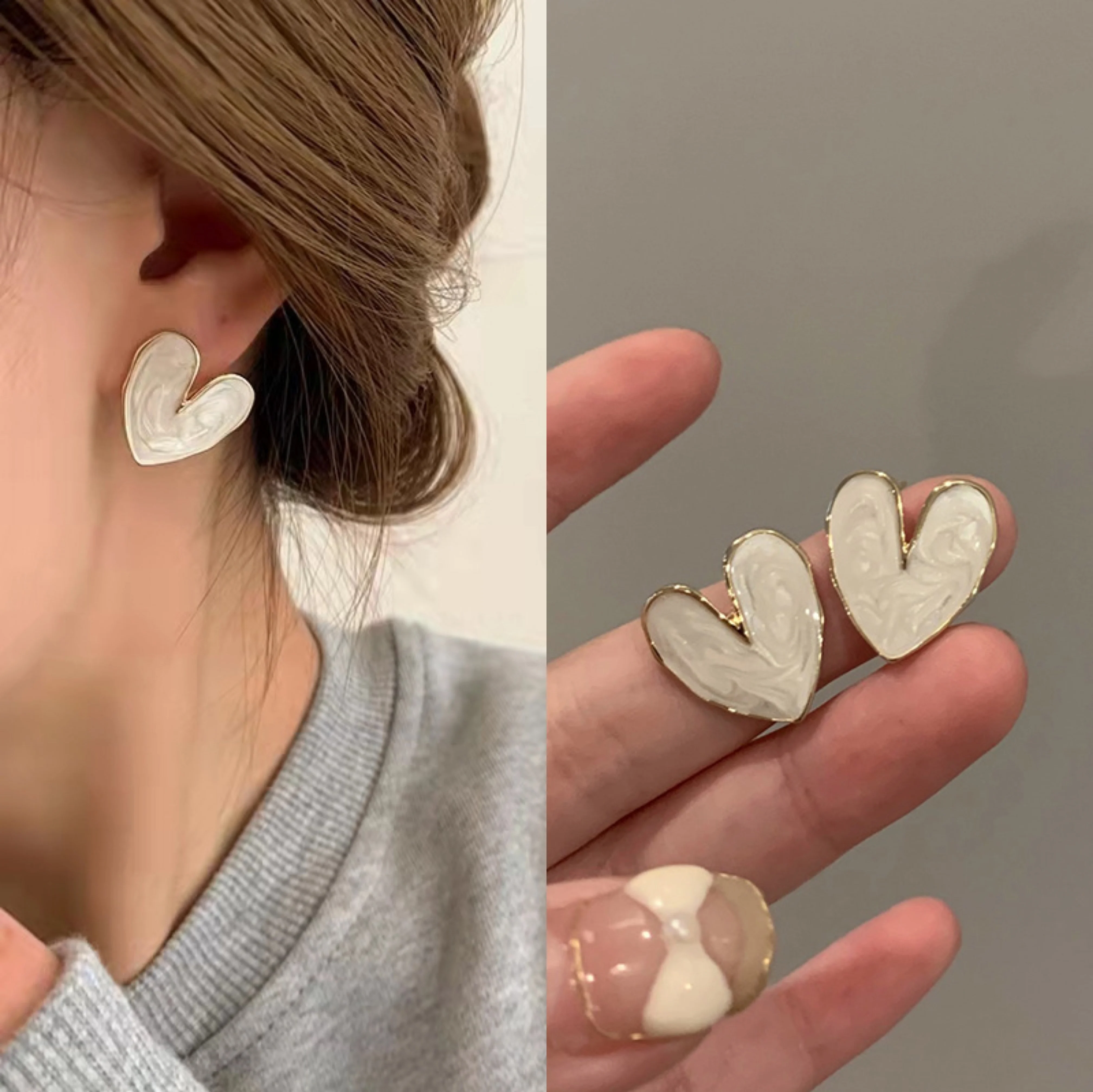 2023 French Retro Heart Stud Earrings for Women Girl Korean Love Drop Glaze Aesthetic Daily Life Minimalist Fashion Jewelry Gift