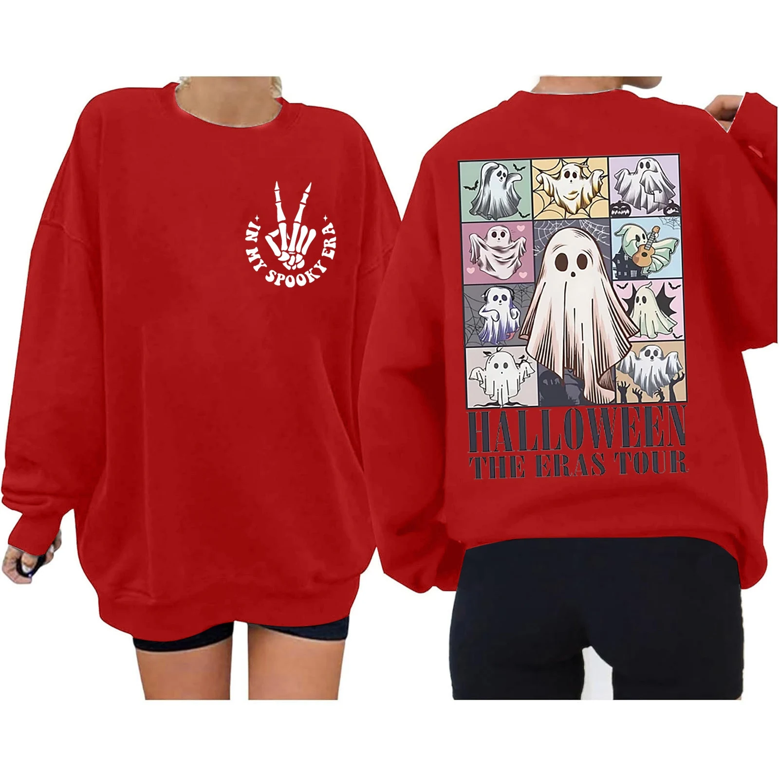 

Funny Halloween Letter Print Pullover Hoodless Crewneck Loose Sweatshirt Women Fall Long Sleeve Comfortable Pullover Tops