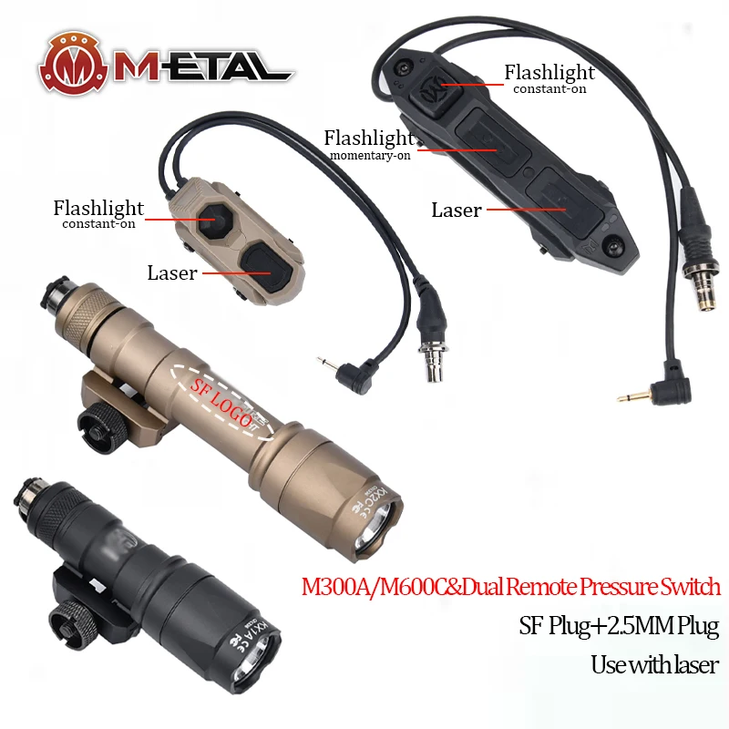 

Tactical SF M300A/M600C Metal LED Flashlight&AXON Dual Control Remote Pressure Switch SF Plug+2.5MM Plug Outdoor Lighting Set