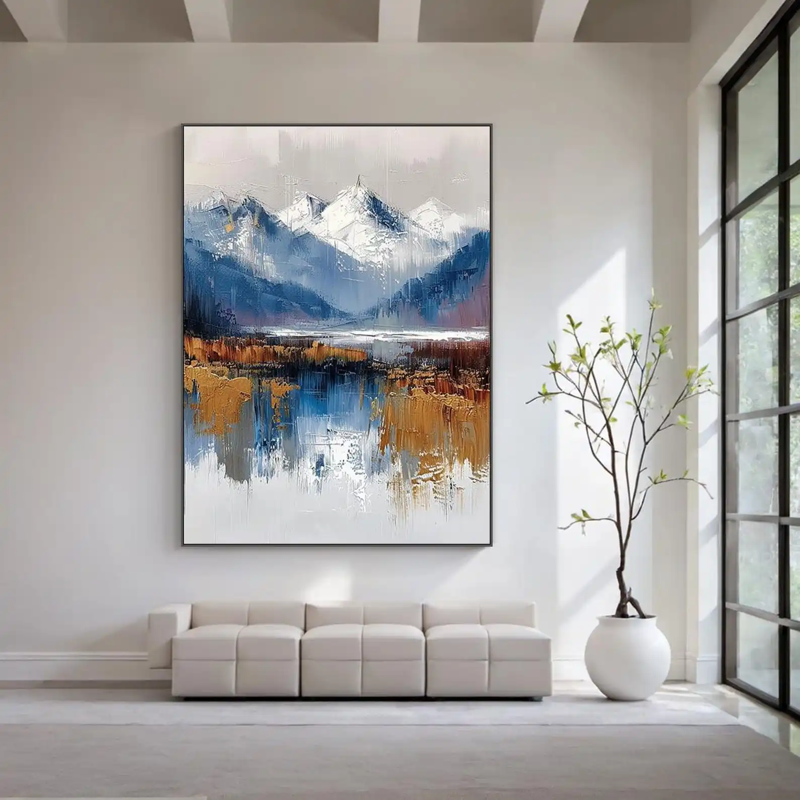

Mhemyo Large Mountain Landscape Hand Painted Painting Original Abstract Blue Lake Canvas Wall Art for Modern Living Room Decor