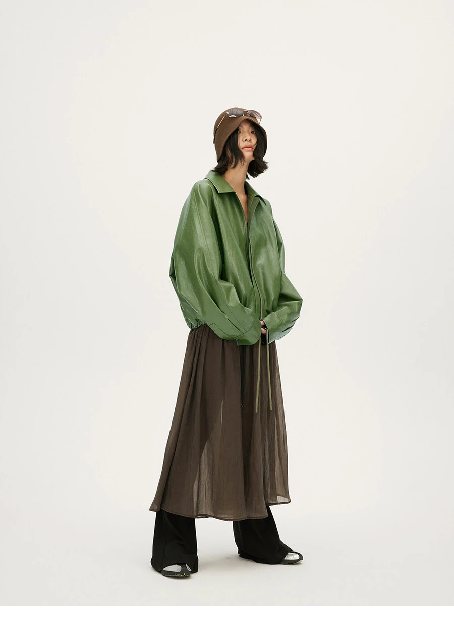 Lautaro Frühling Herbst Grüne Kurze PU-Lederjacke für Damen mit Reißverschluss Luxus Designer-Kleidung Locker Lässig Koreanische Mode 2026 – Detail 11