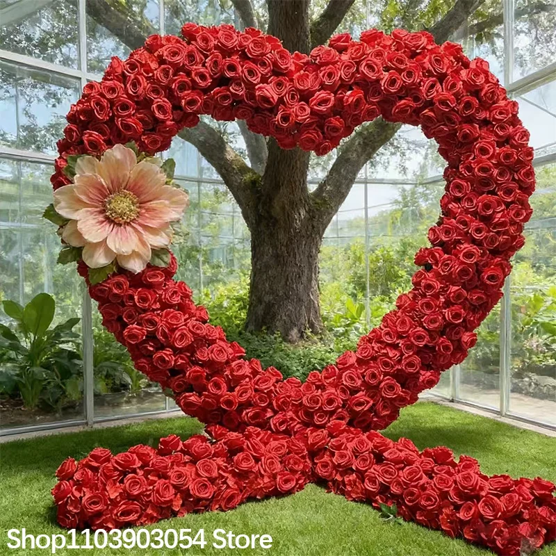 5D Weißes Rosen-Herzförmiges Regal mit Blumenarrangement Luxuriöse Hochzeitsbögen Hintergrund-Dekoration Blumenreihe Party-Requisiten Blumenrahmen – Detail 1