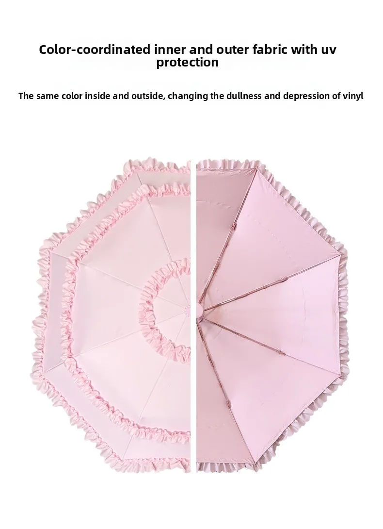 Vintage Lace Umbrella Foldable Travel Umbrella Elegant Pink Lolita Umbrella for Shooting Props, Wedding, Tea Party view 5