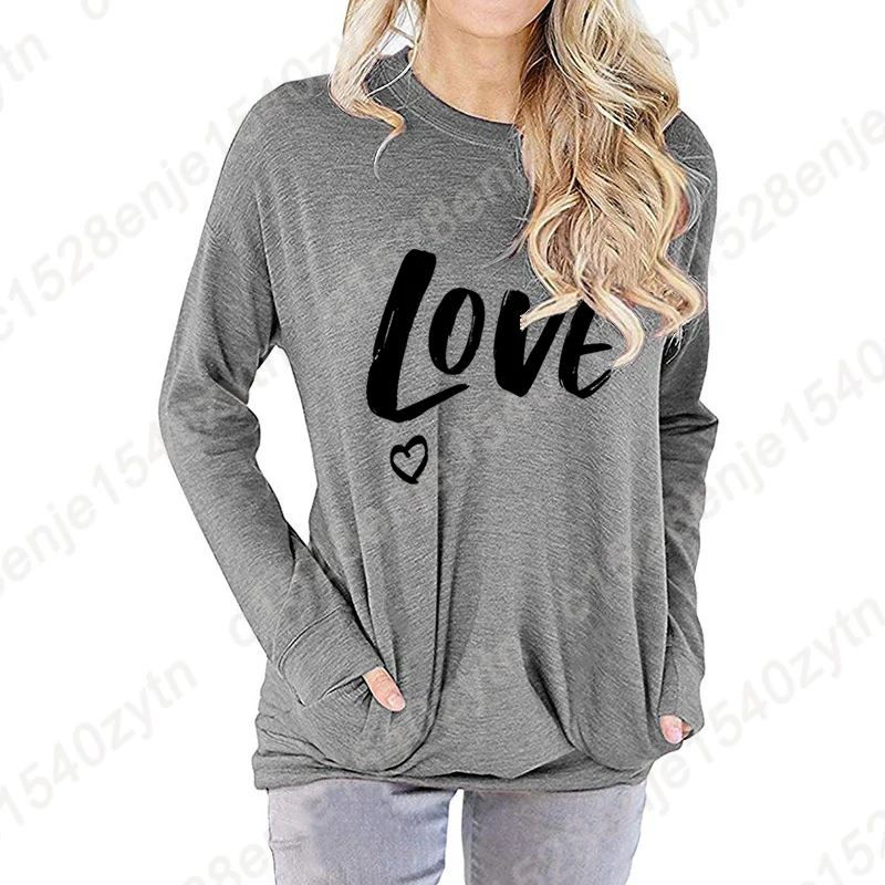 Vrouwen Casual Herfst En Winter Tops Love Print Lange Mouwen T-Shirts O-hals Tops Dames Pullovers Sweatshirts Losse T-Shirts