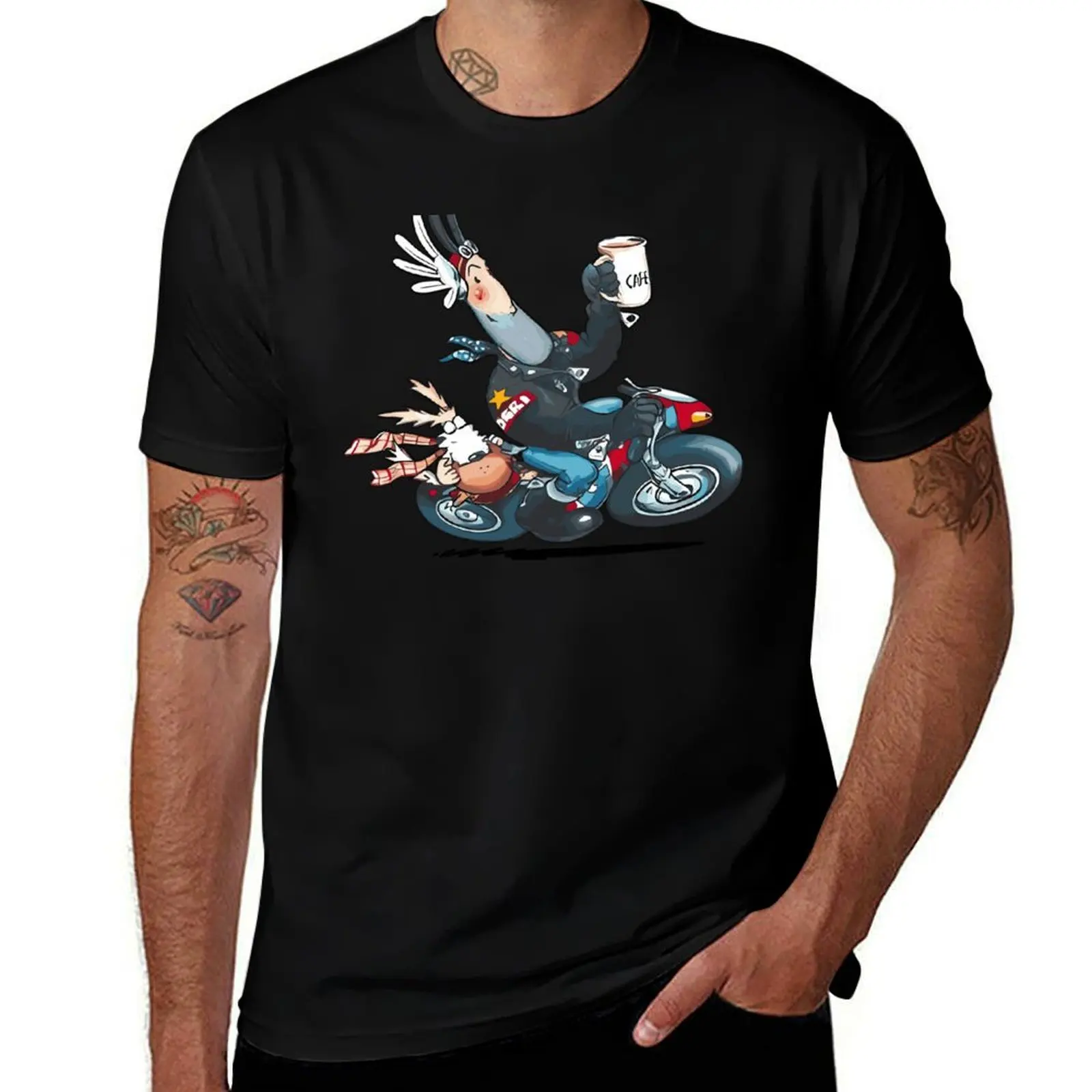 

Ogri & Kickstart Cafe Racer Classic Comic Biker T-Shirt luxury designer blue lock anime man clothes men tshirt