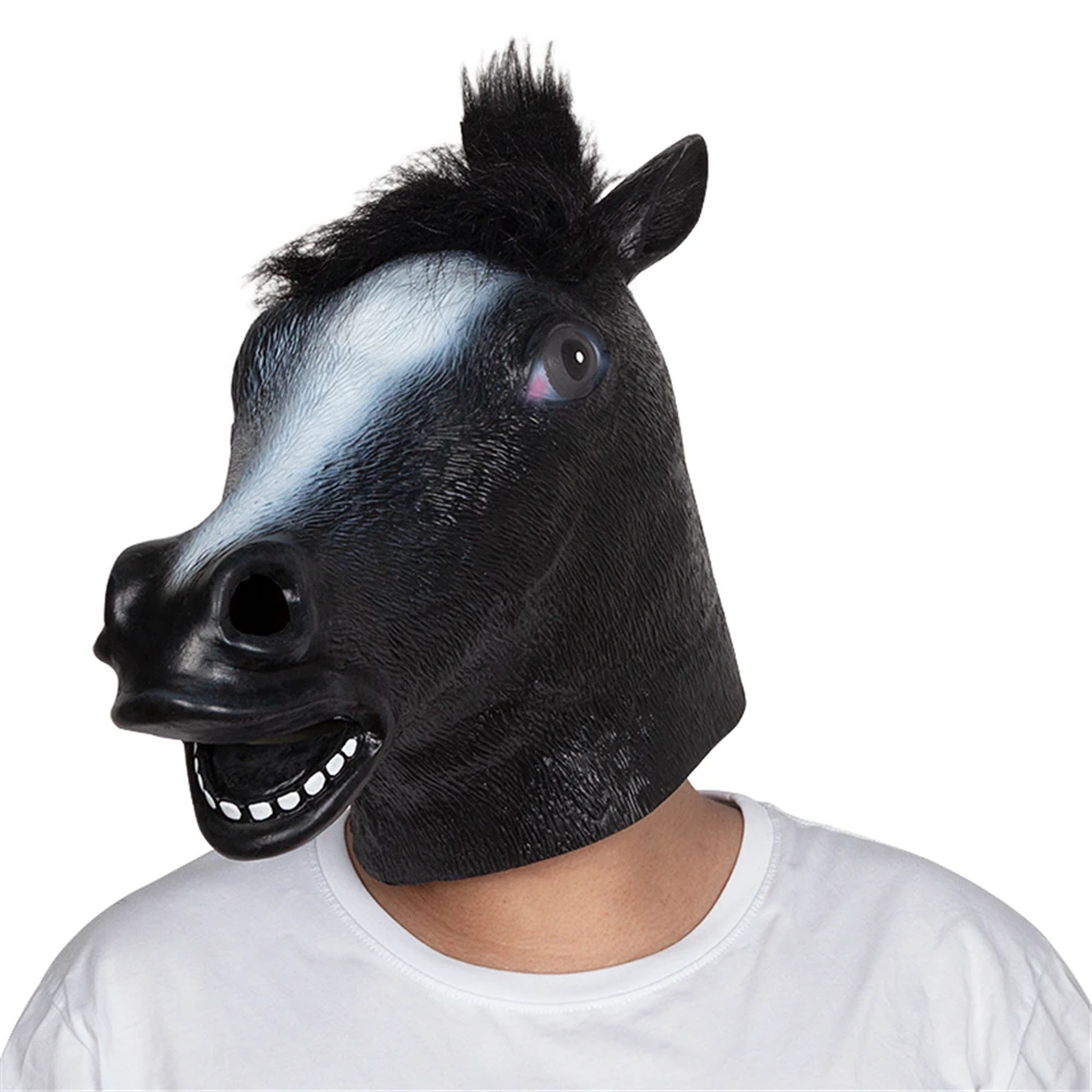 Halloween Masks Latex Horse Head zebra Cosplay Animal Costume Theater Prank Crazy Party Props  White Unicorn Full Face Mask