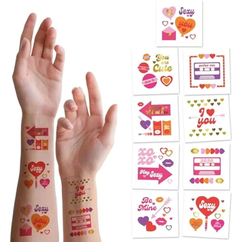 

109 Pcs Love Heart Valentines Temporary Tattoos Love Theme Tattoo Fake Tattoos for Valentines Day Baby Shower Props Temp Tattoos