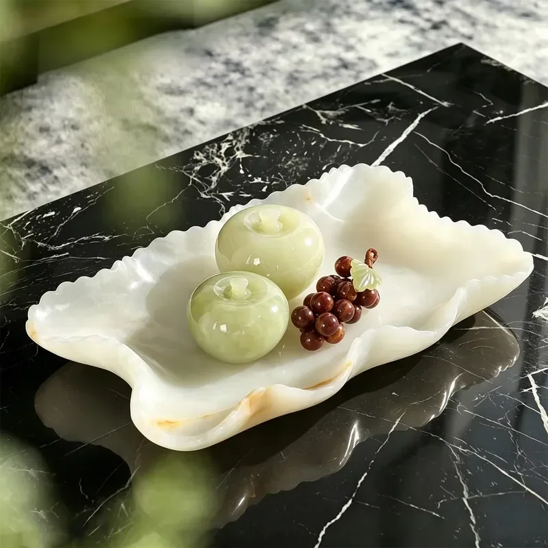 STONEKOCC Modern Light Luxury Natural Marble Tray Wavy Corrugated Edge Custom Logo Decorative Storage Home Display Ornament