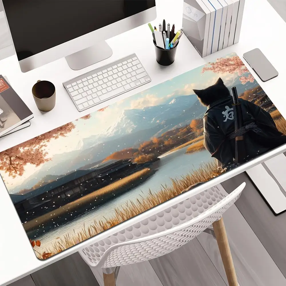 

Коврик для мыши в стиле аниме Ninja Cat, игровой коврик XXL, настольный коврик, аксессуары для геймерских ПК, клавиатура, расширительная панель, резиновая противоскользящая блокировка краев