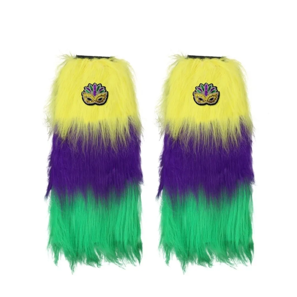 1 Pair Faux Fur Furry Leg Warmers 45cm Yellow Green Purple Carnival Brazilian Boots Cover Sequin Soft Knee High Girls Socks