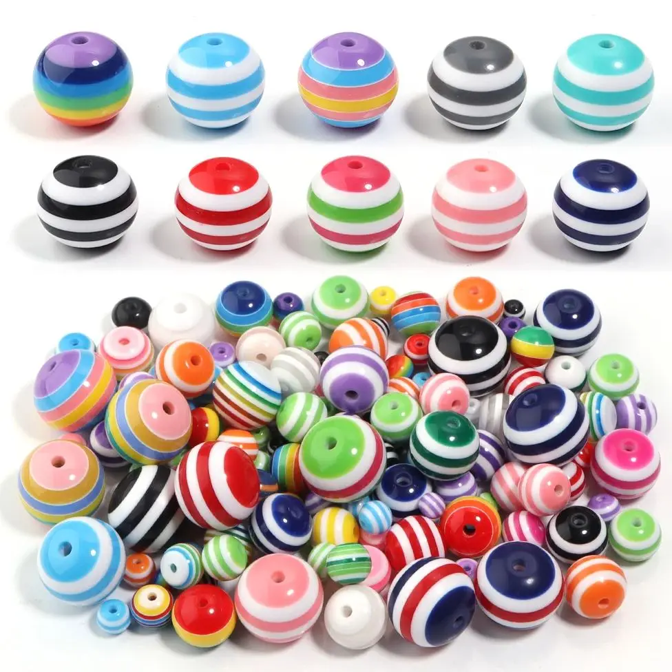 10-100 Stück/Lot 6-20mm Runde Harzperlen Regenbogen-Streifen-Abstandshalterperlen für Schmuckherstellung DIY Armband Halskette Ohrringe Zubehör