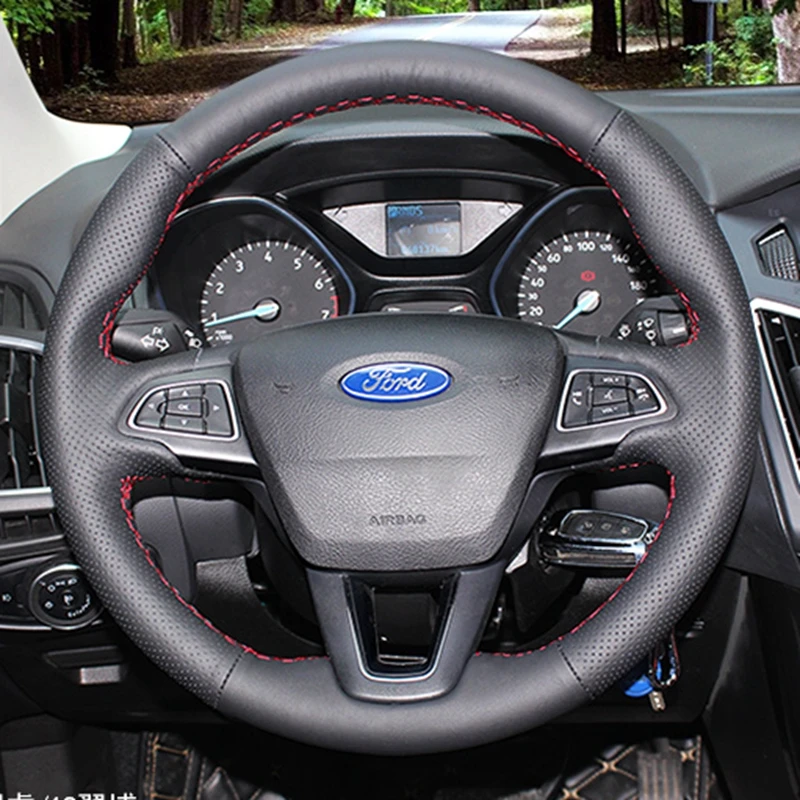 Dostosuj DIY skórzany pokrowiec na kierownicę samochodu z mikrofibry do Forda Focusa (RS |   ST |   ST-Line) Kuga (ST-Line) Ecosport (ST-Line)