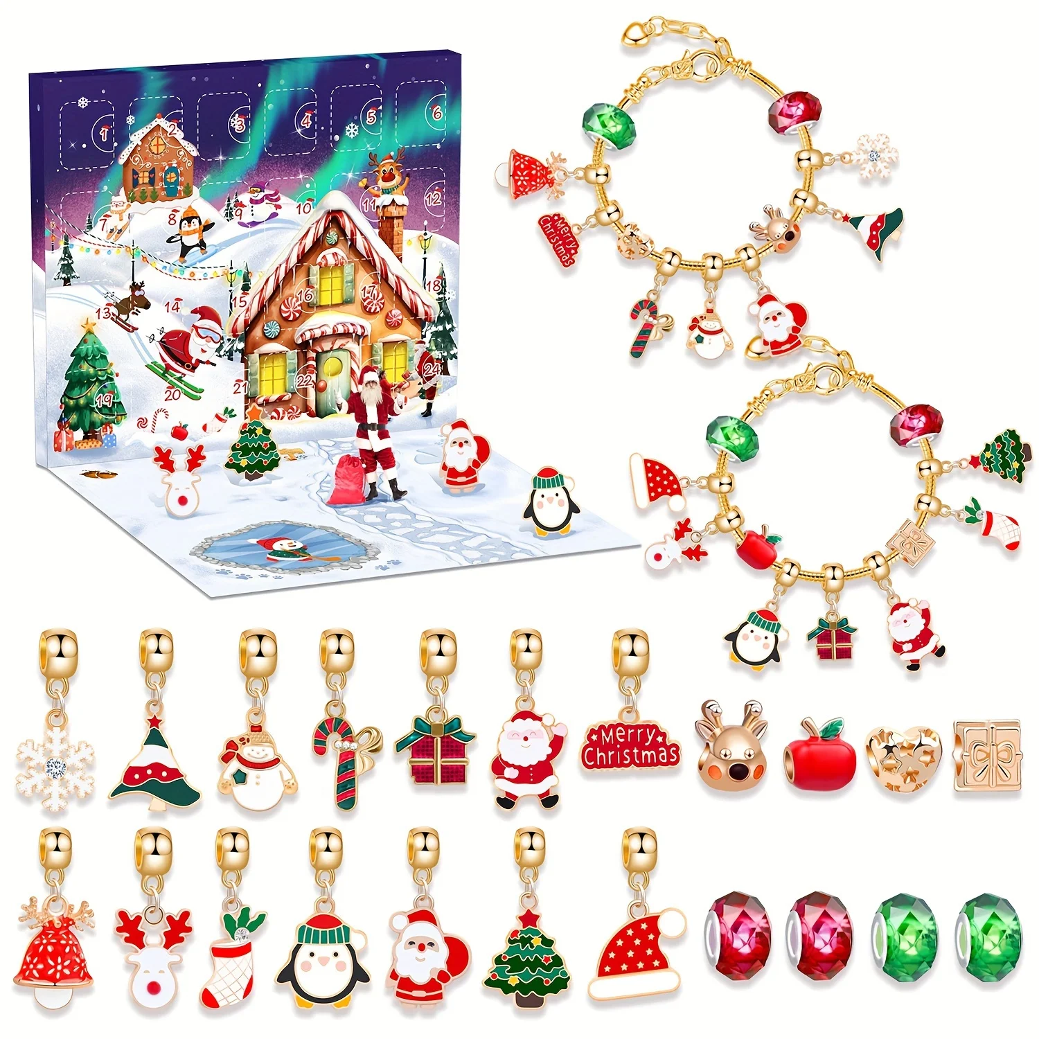 

Christmas charm bracelet making kit, 24-day countdown gift box, DIY beads decoration kit, DIY Christmas creative holiday gift,