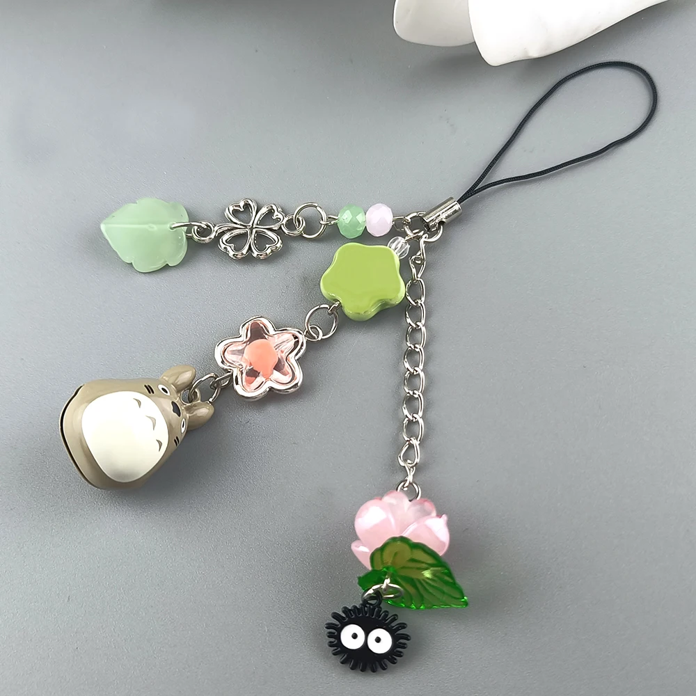 Handmade Cat Bear Phone Charm Chain Y2K Coquettish Fairytale Lily Of The Valley Keychain Handbag KeyPendant Accessories Gift image 2