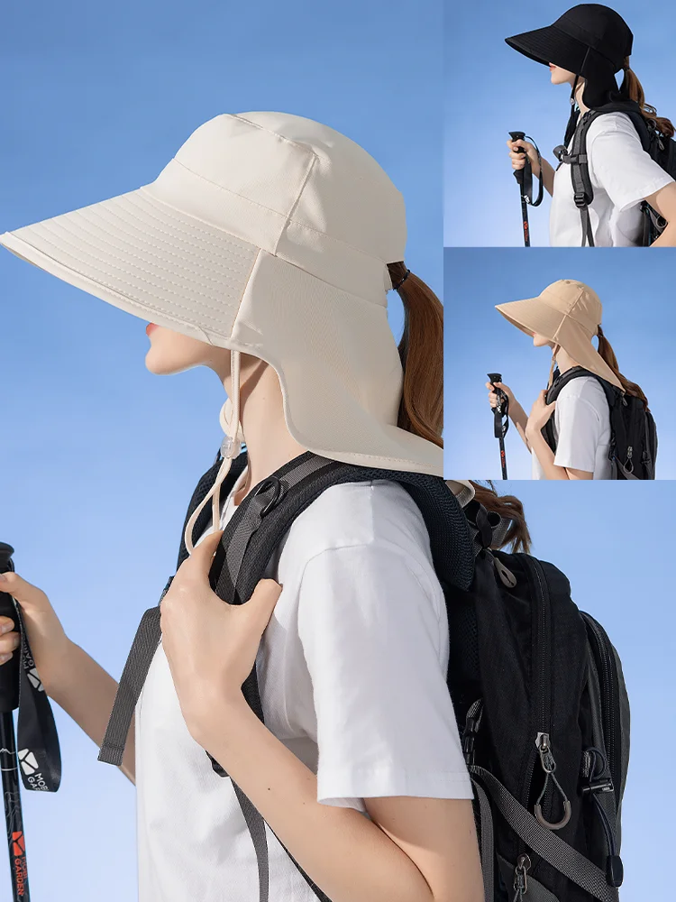 Wide Brim Sun Hat for Women Summer Outdoor Hiking Camping Travel Ponytail Panama UV Protect  Sunshade Beach Cap Female