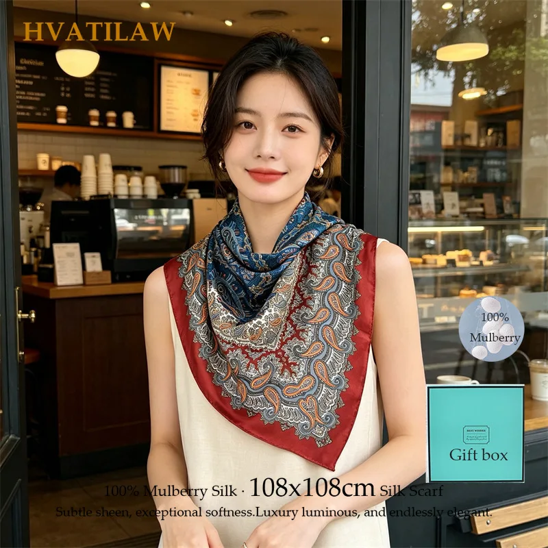 

Fashion 100% Mulberry Silk Scarf 108cm Large Square Bandana Real Silk Luxury Designer Shawl Wrap Echarpes Bufanda Neck Scarves