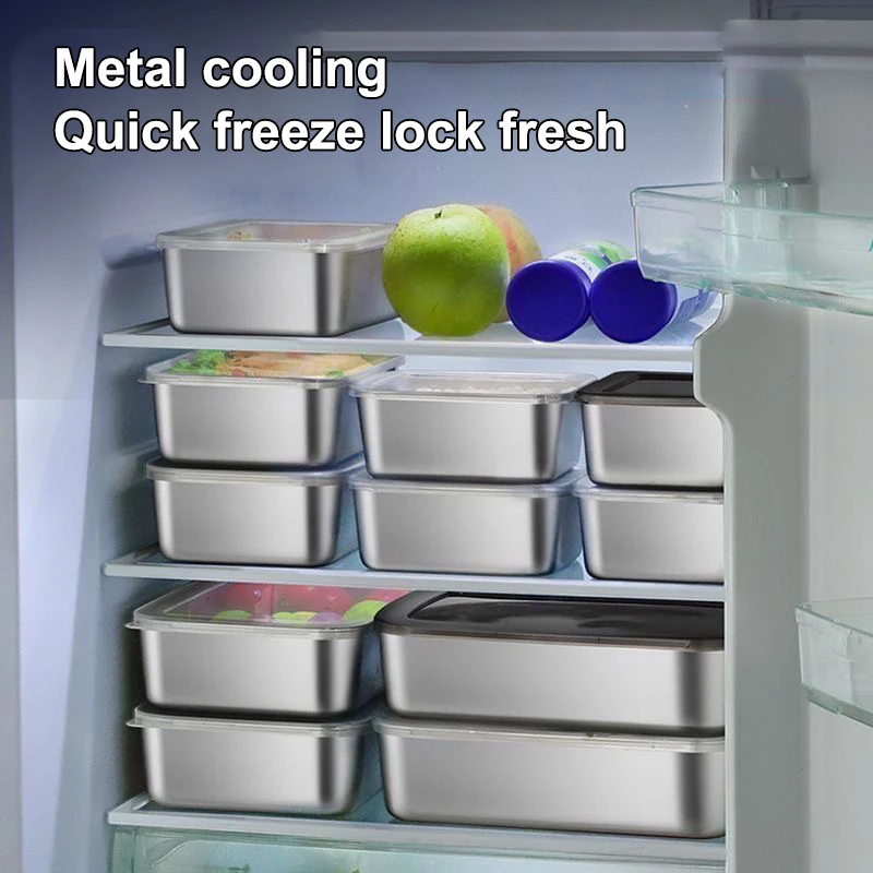 316 الفولاذ المقاوم للصدأ تخزين المواد الغذائية صينية تقديم مستطيل السجق المعكرونة طبق الفاكهة مع غطاء المطبخ المنظمون الغذاء الحاويات #2