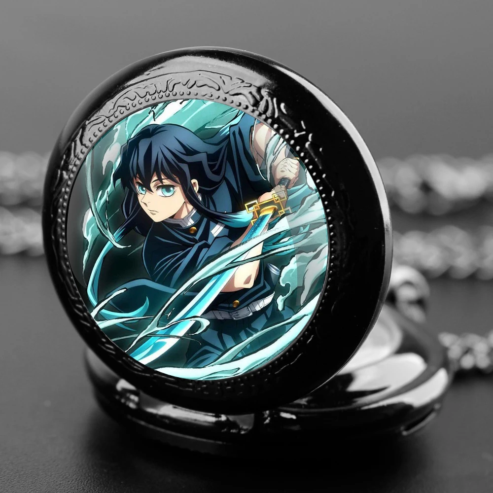 Anime Tokitou Muichirou Design Quartz Pocket Watch Gift Set with Durable Chain and Arabic Numeral Face Timeless Present for Men