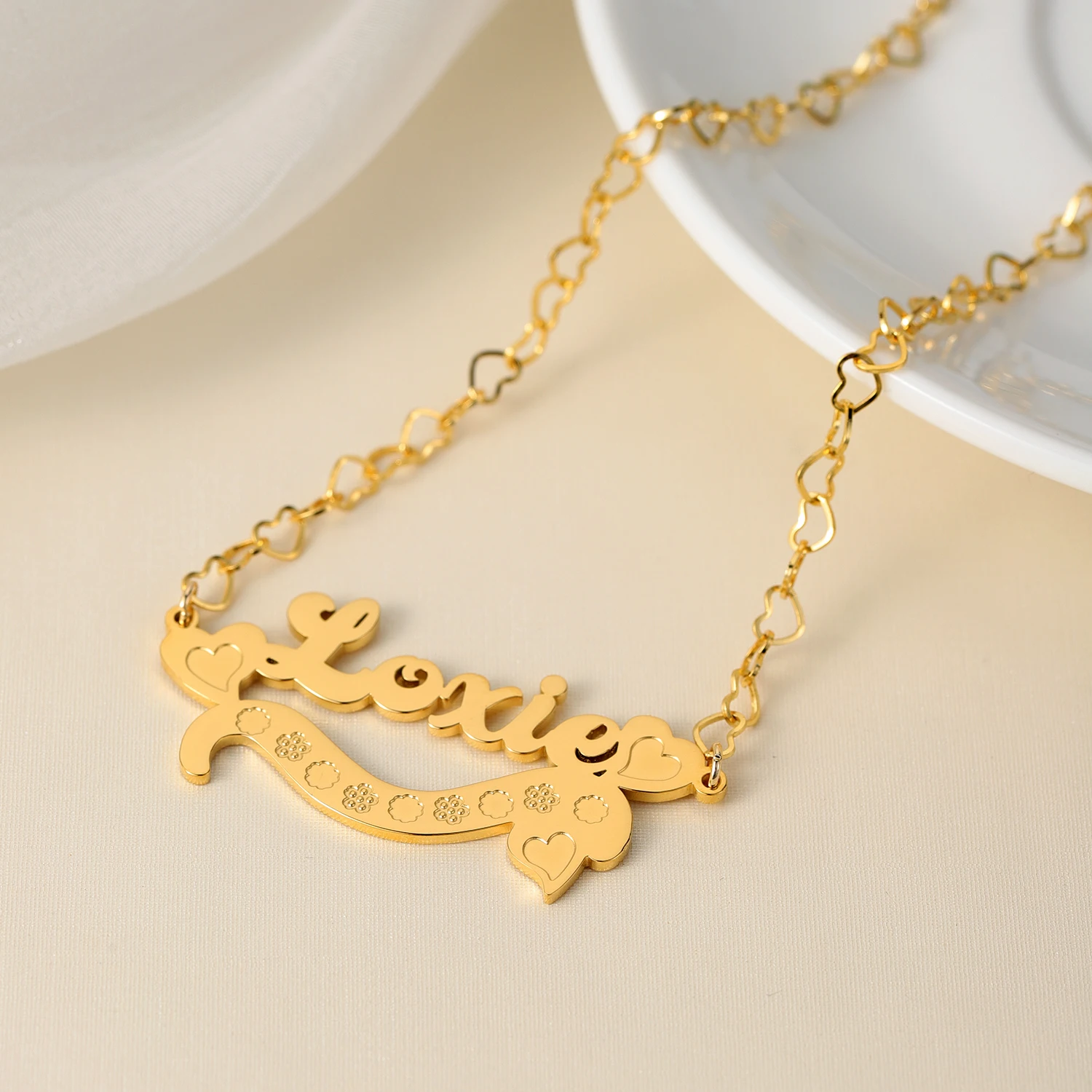 

Custom Name Necklace With Heart 18K Gold Plated Two Tone Pendant Personalized Double Plate Nameplate Jewelry For Mother's Day