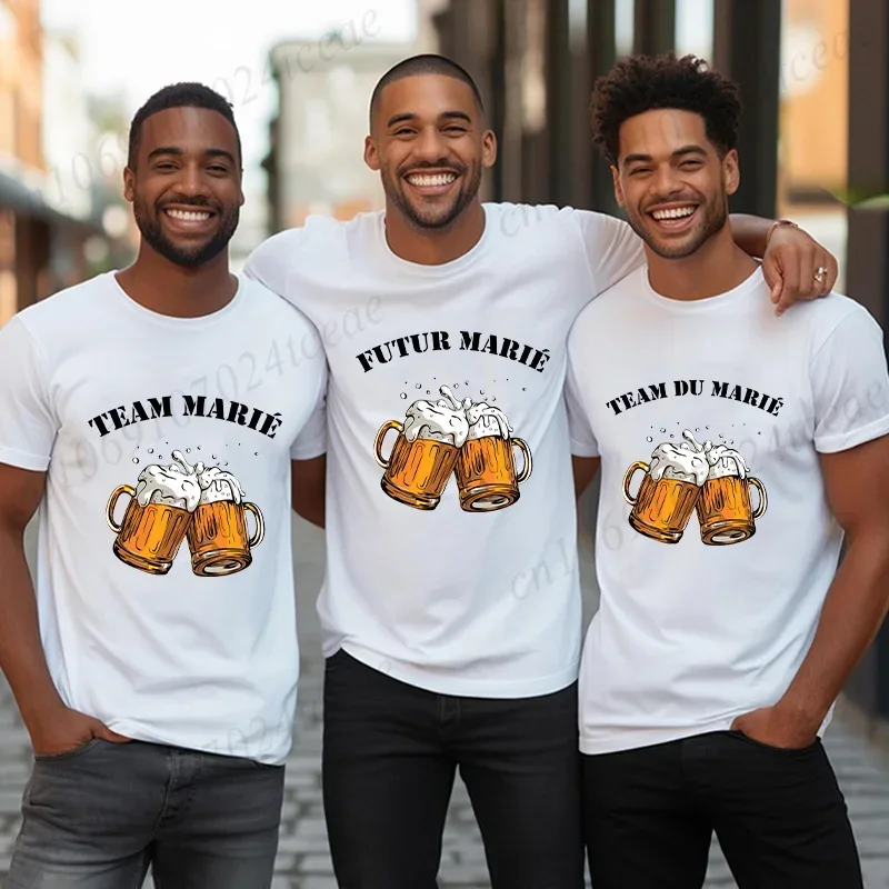 Evg Team Married Future Groom Man Squad T-shirt Boyfriend Single Farewell Tees Bachelor Party Tshirt French Beer Wedding Tops