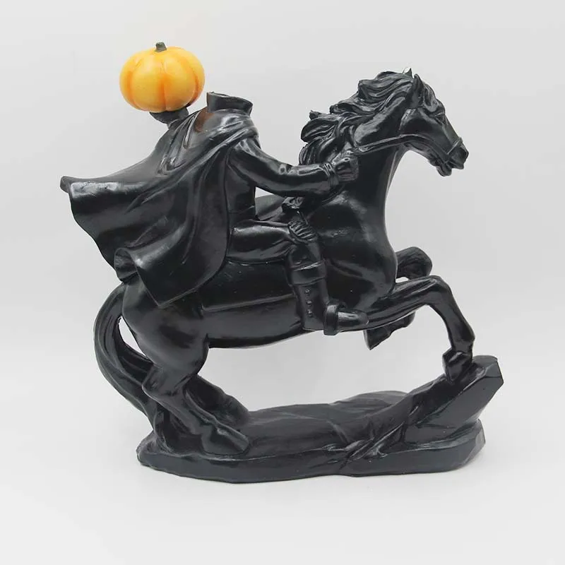 22cm Cartoon Headless Horseman Knight Holding Pumpkin Horse Resin Statue Horror Desktop Model Home Decor ornament Sculpture Gift
