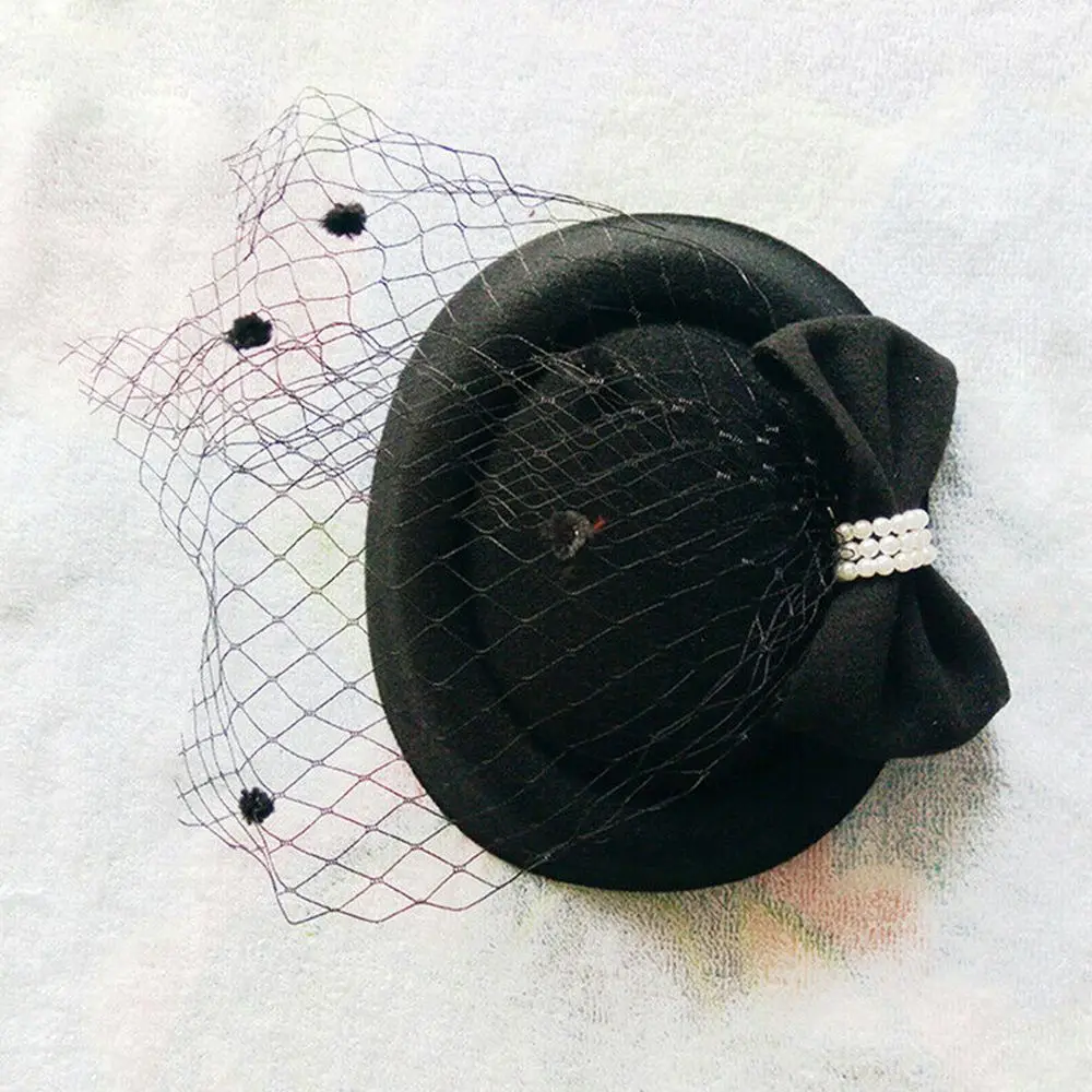 

Claw Hairpin Cocktail Party Stewardess Top Hats Bridal Headdress Womens Vintage Hat Fascinator Hair Pillbox Hat Bowknot Veil