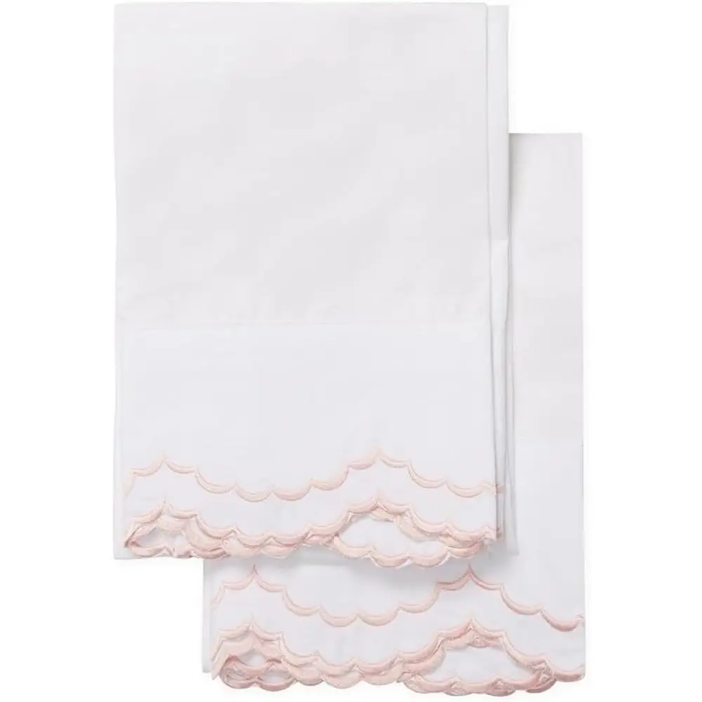 

TRP 4 Piece rench Country Style Extra ine Long- Staple Cotton Bedsheets Queen Size | Pretty Rose Pink Embroidered Scalloped Bord