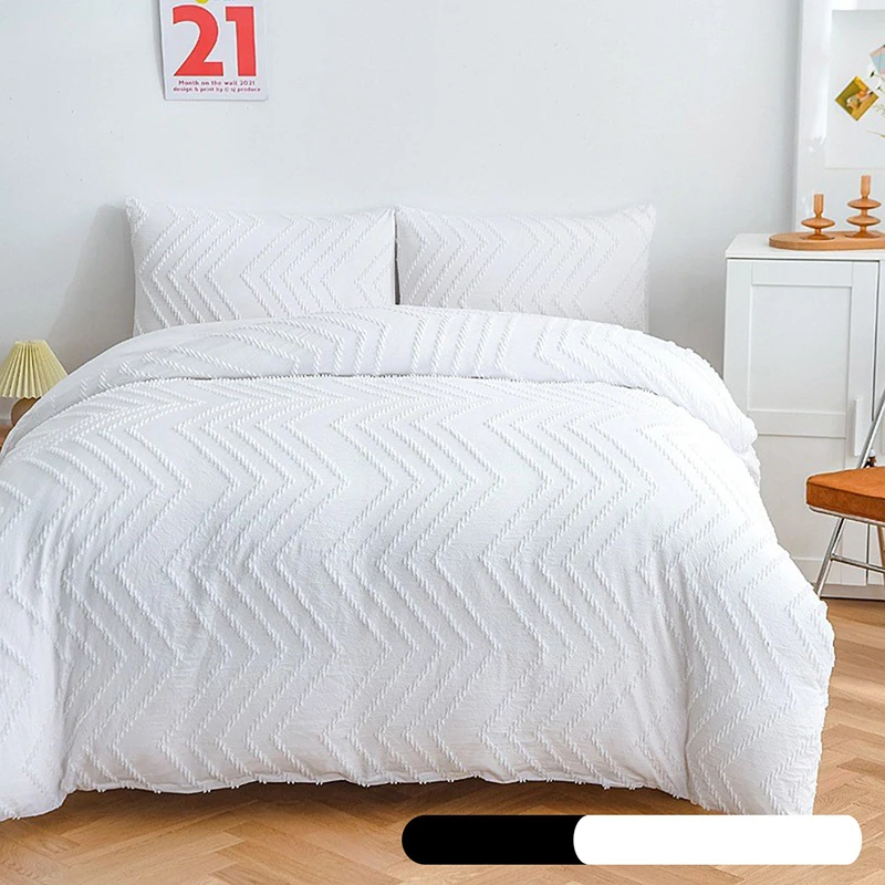 Premium Solid Geometric Jacquard Quilt Cover Set Skin-Friendly Comforter Cover with Pillowcase Nordic Home Decor for All Seasons