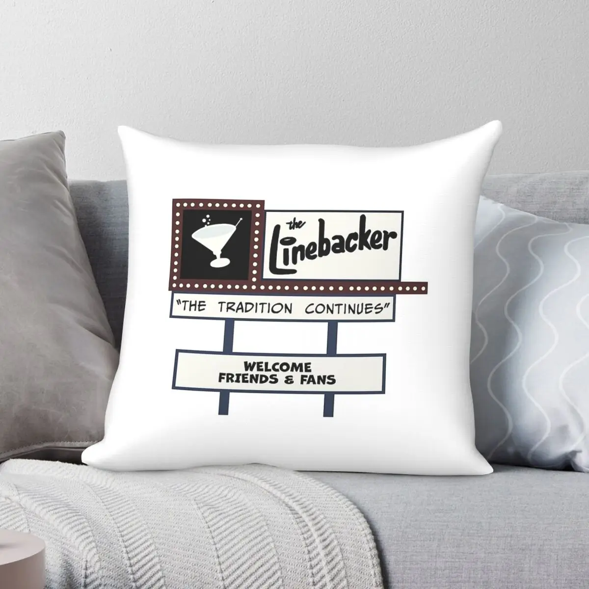 Linebacker Lounge Iconic Signage Square Pillowcase Polyester Linen Velvet Creative Zip Decorative Car Cushion Cover