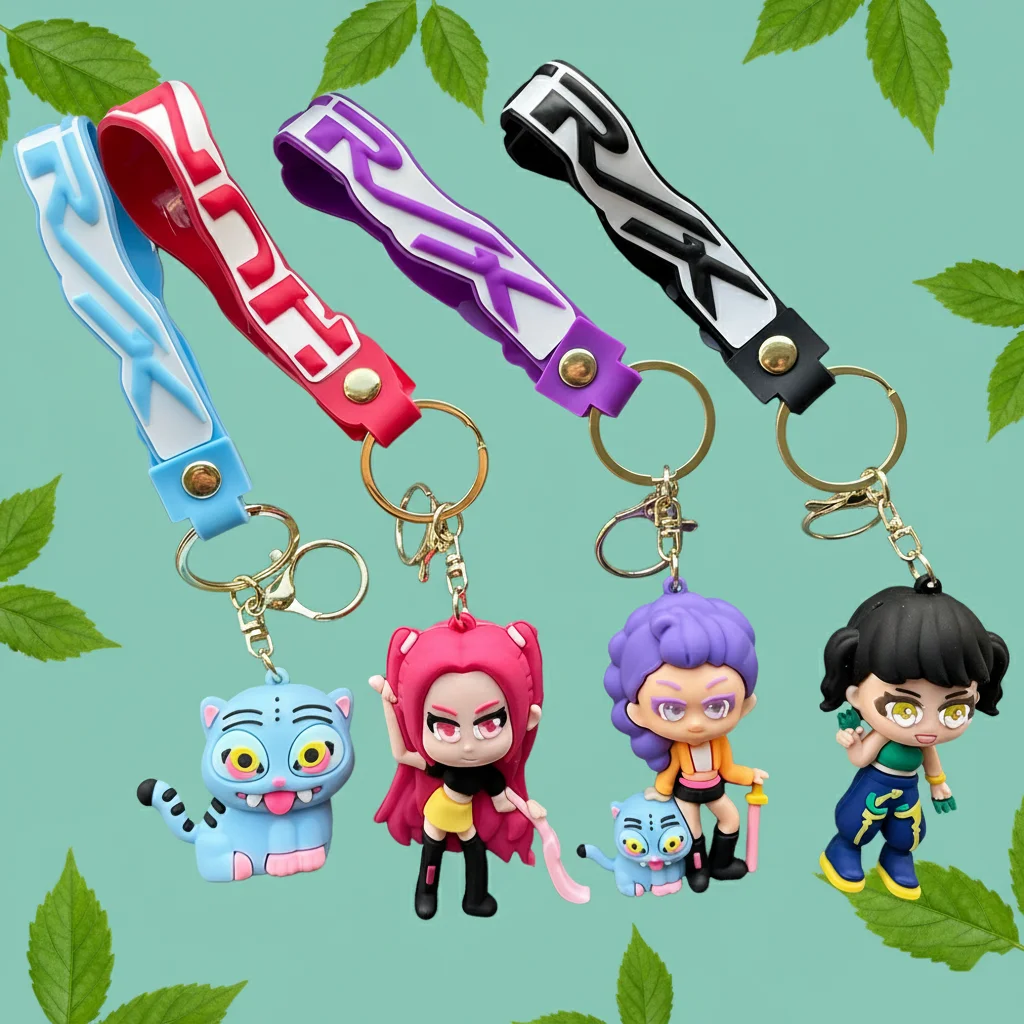 KPOP شيطان الصيادين ديربي النمر شخصية المفاتيح البلاستيكية سيليكون لطيف نمط حلقة رئيسية للأطفال والمحبي هدية عيد الهالوين