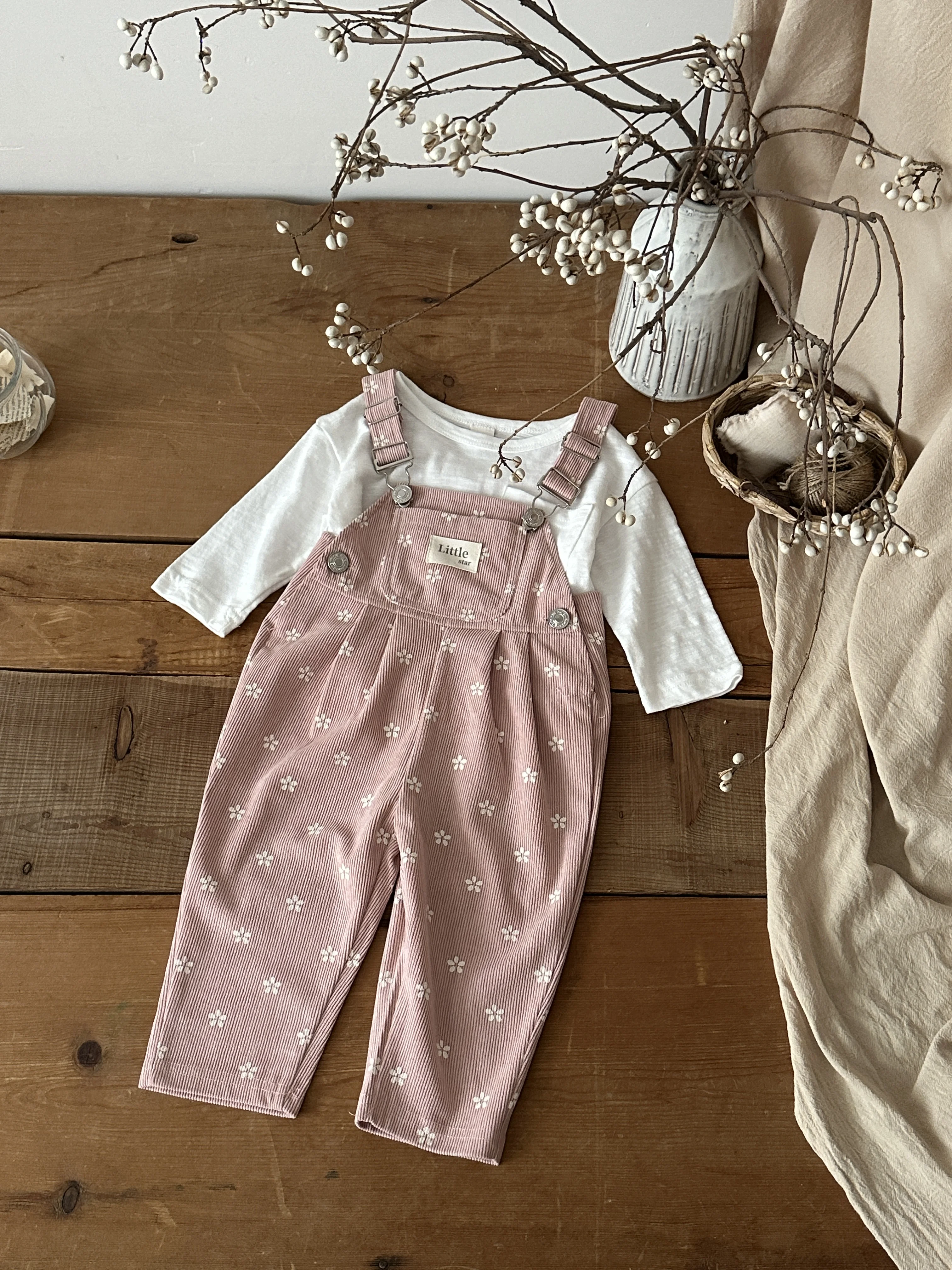 Spring Autumn Baby Korean Style Floral Printed Corduroy Overalls, Loose All-match Outdoor Jumpsuit For Infant Toddler Girls