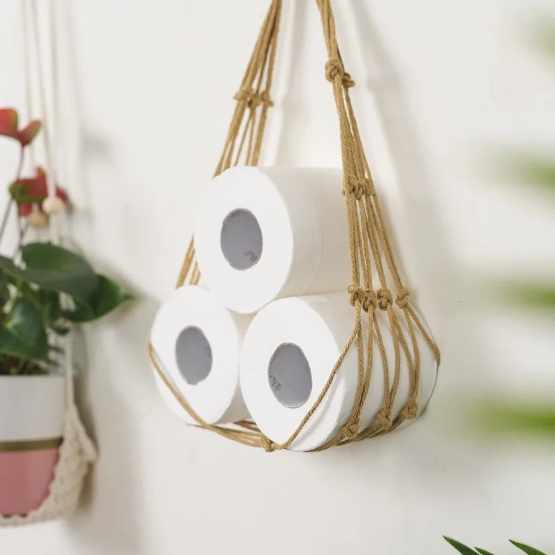 Nordic Hanging Cotton Rope Holder For Toilet Paper Magazine Books Holder Home Hotel Storage Hanging Pocket Rack