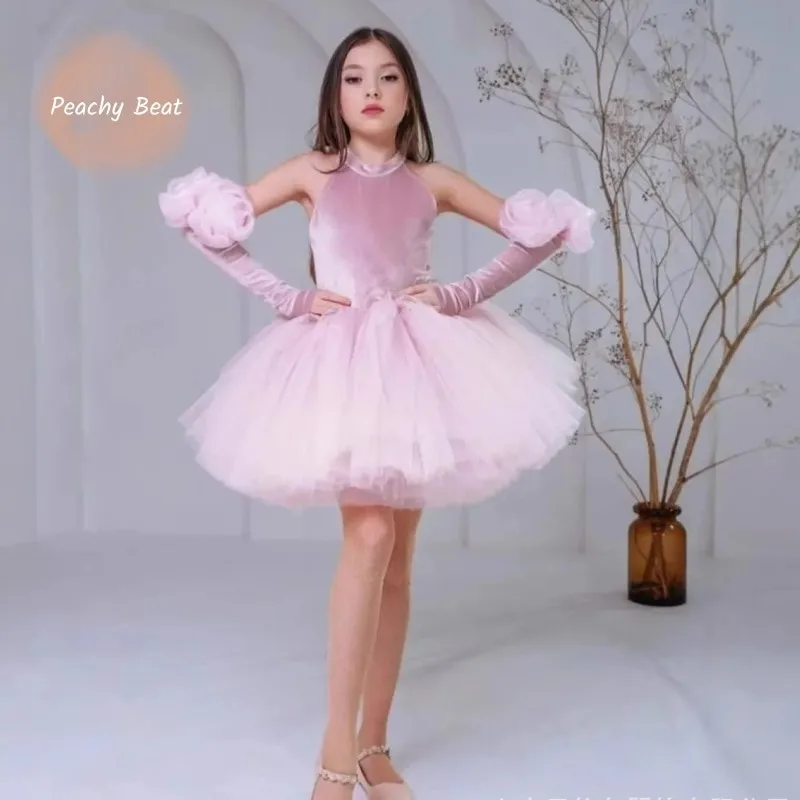 

Платье-пачка принцессы с бантом на спине для маленьких девочек и цветочными рукавами, тюлевое платье для малышей, одежда для дня рождения, вечеринки, От 1 до 14 лет