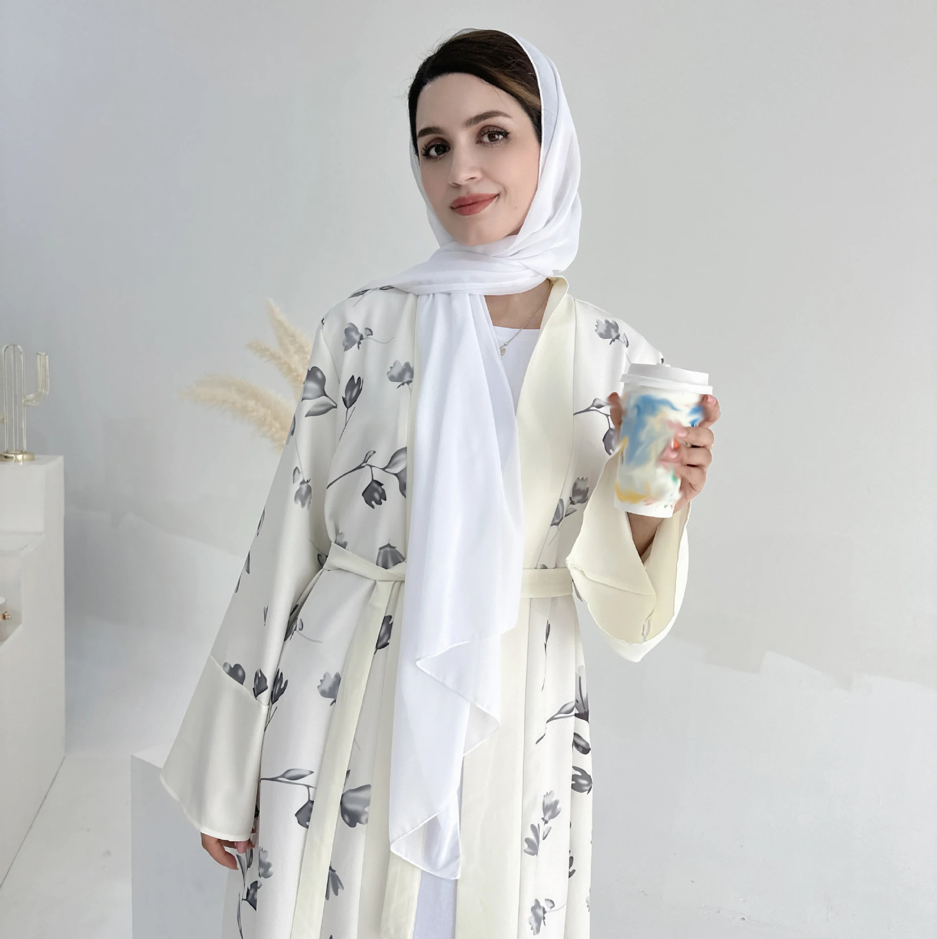 

Eid Ramadan Floral Print Muslim Women Open Abaya Cardigan Maxi Dress Kimono Turkey Dubai Kaftan Islam Arab Robe Caftan Jalabiya