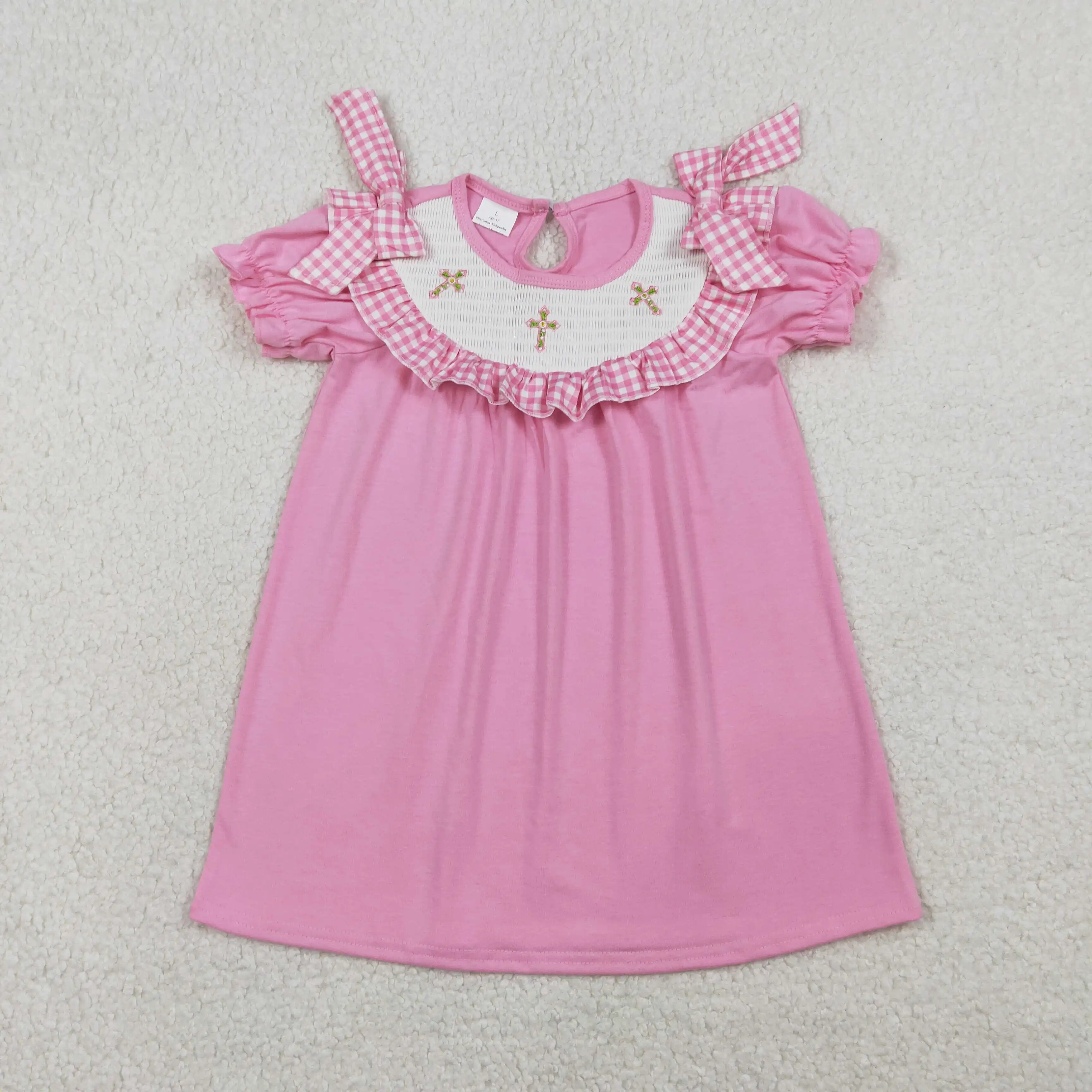 

z0112-03 GSD3178 girl dresses baby girl clothes smocked embroidery easter short sleeve Dress Wholesale Boutique kid clothes girl