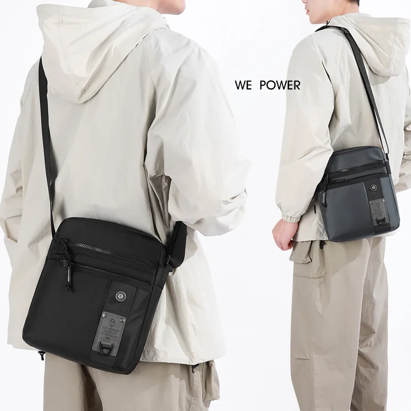 Nylon fabric lightweight men's square casual portable crossbody bag, lightweight commuting waterproof single-shoulder bag