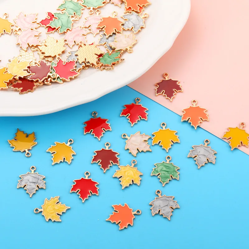 10Pcs 9 Colors Enamel Maple Leaf Charm 19*24mm Pendant For DIY Necklace Earrings Keychain Jewelry Findings Making Wholesale
