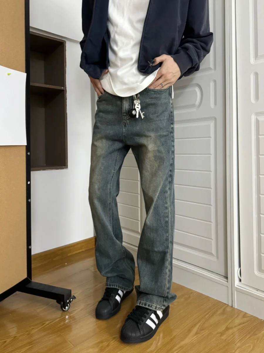 

Винтажные мужские джинсы в американском стиле, свободные прямые повседневные длинные брюки, модный бренд, универсальные, удобные, классические